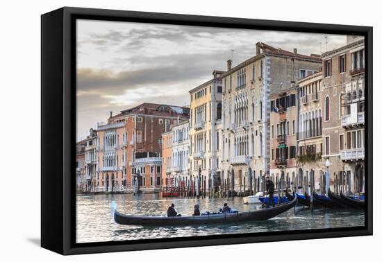 Gondola, La Volta, Grand Canal, elaborate Gothic palazzi at sunset in winter, Venice, UNESCO World-Eleanor Scriven-Framed Premier Image Canvas