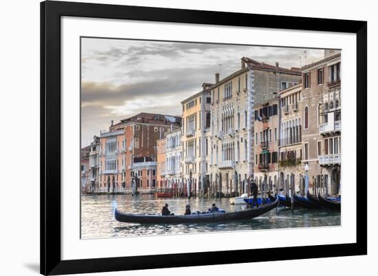 Gondola, La Volta, Grand Canal, elaborate Gothic palazzi at sunset in winter, Venice, UNESCO World-Eleanor Scriven-Framed Photographic Print