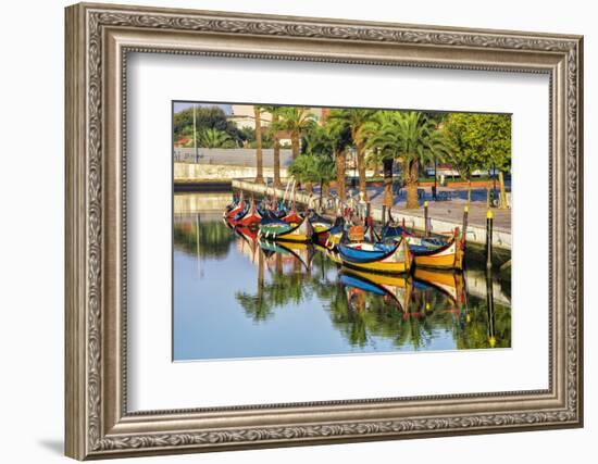 Gondola-Like Moliceiros Boats Anchored Along the Central Channel, Aveiro, Beira, Portugal, Europe-G and M Therin-Weise-Framed Photographic Print