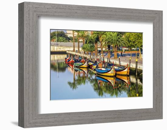 Gondola-Like Moliceiros Boats Anchored Along the Central Channel, Aveiro, Beira, Portugal, Europe-G and M Therin-Weise-Framed Photographic Print