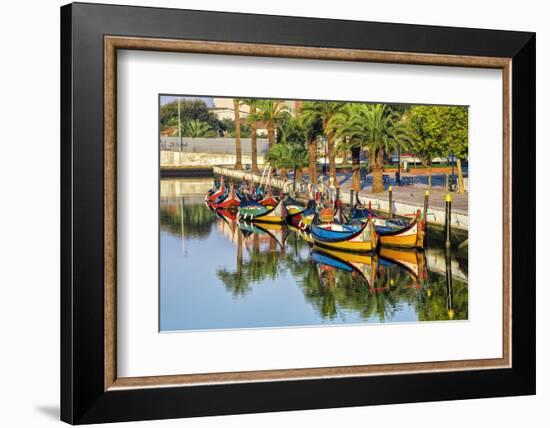 Gondola-Like Moliceiros Boats Anchored Along the Central Channel, Aveiro, Beira, Portugal, Europe-G and M Therin-Weise-Framed Photographic Print