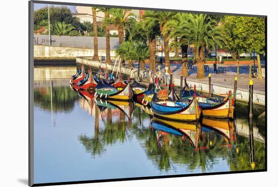 Gondola-Like Moliceiros Boats Anchored Along the Central Channel, Aveiro, Beira, Portugal, Europe-G and M Therin-Weise-Mounted Photographic Print