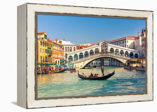 Gondola near Rialto Bridge in Venice, Italy-sborisov-Framed Premier Image Canvas