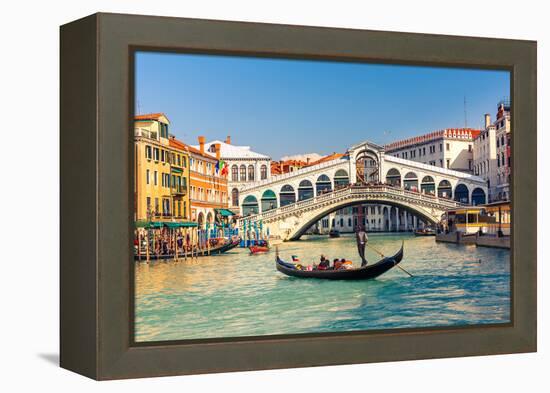 Gondola near Rialto Bridge in Venice, Italy-sborisov-Framed Premier Image Canvas