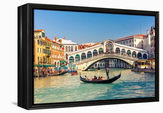 Gondola near Rialto Bridge in Venice, Italy-sborisov-Framed Premier Image Canvas