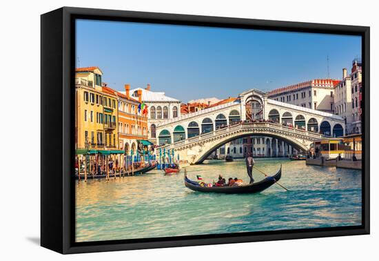 Gondola near Rialto Bridge in Venice, Italy-sborisov-Framed Premier Image Canvas