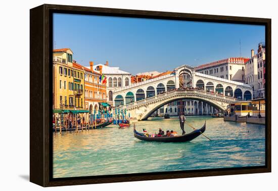 Gondola near Rialto Bridge in Venice, Italy-sborisov-Framed Premier Image Canvas