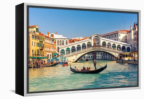 Gondola near Rialto Bridge in Venice, Italy-sborisov-Framed Premier Image Canvas