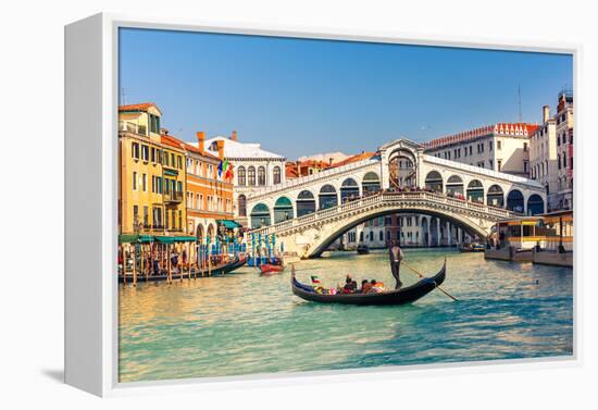 Gondola near Rialto Bridge in Venice, Italy-sborisov-Framed Premier Image Canvas