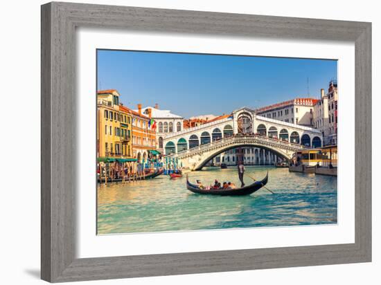 Gondola near Rialto Bridge in Venice, Italy-sborisov-Framed Photographic Print