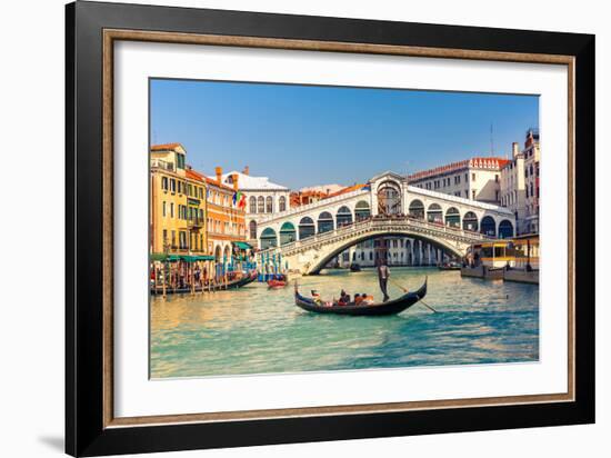 Gondola near Rialto Bridge in Venice, Italy-sborisov-Framed Photographic Print