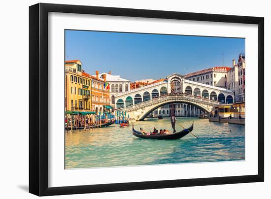 Gondola near Rialto Bridge in Venice, Italy-sborisov-Framed Photographic Print