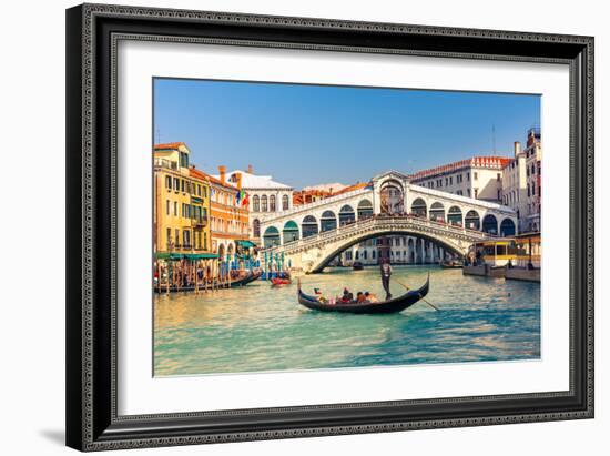 Gondola near Rialto Bridge in Venice, Italy-sborisov-Framed Photographic Print