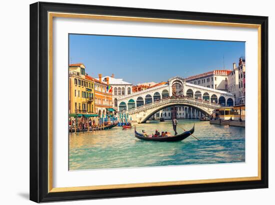 Gondola near Rialto Bridge in Venice, Italy-sborisov-Framed Photographic Print