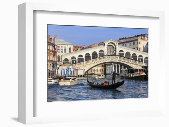 Gondola on Grand Canal and Rialto Bridge in winter, Venice, UNESCO World Heritage Site, Veneto, Ita-Eleanor Scriven-Framed Photographic Print