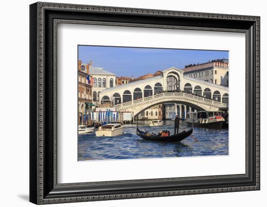 Gondola on Grand Canal and Rialto Bridge in winter, Venice, UNESCO World Heritage Site, Veneto, Ita-Eleanor Scriven-Framed Photographic Print