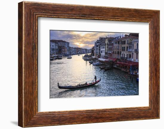 Gondola on the Grand Canal at sunset in winter, from Rialto Bridge, Venice, UNESCO World Heritage S-Eleanor Scriven-Framed Photographic Print