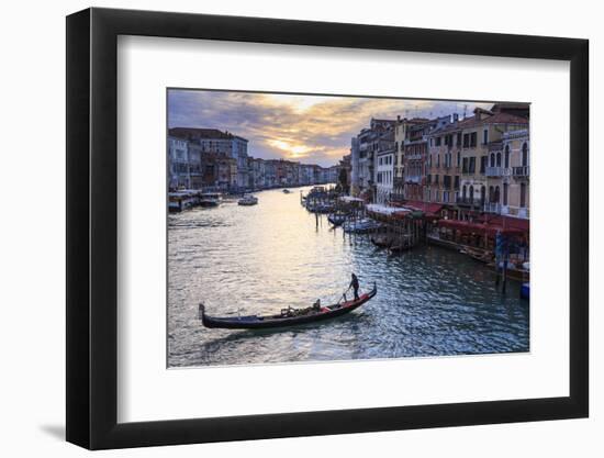 Gondola on the Grand Canal at sunset in winter, from Rialto Bridge, Venice, UNESCO World Heritage S-Eleanor Scriven-Framed Photographic Print