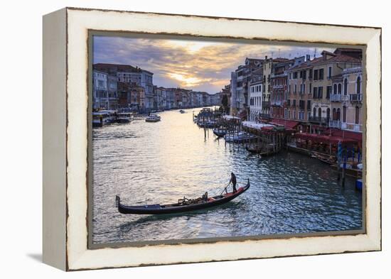 Gondola on the Grand Canal at sunset in winter, from Rialto Bridge, Venice, UNESCO World Heritage S-Eleanor Scriven-Framed Premier Image Canvas