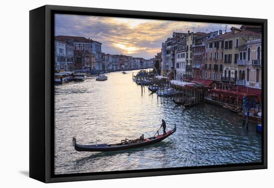 Gondola on the Grand Canal at sunset in winter, from Rialto Bridge, Venice, UNESCO World Heritage S-Eleanor Scriven-Framed Premier Image Canvas