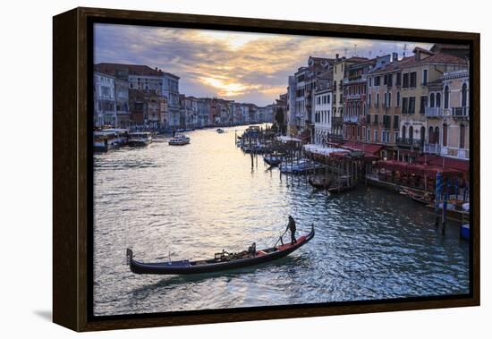 Gondola on the Grand Canal at sunset in winter, from Rialto Bridge, Venice, UNESCO World Heritage S-Eleanor Scriven-Framed Premier Image Canvas