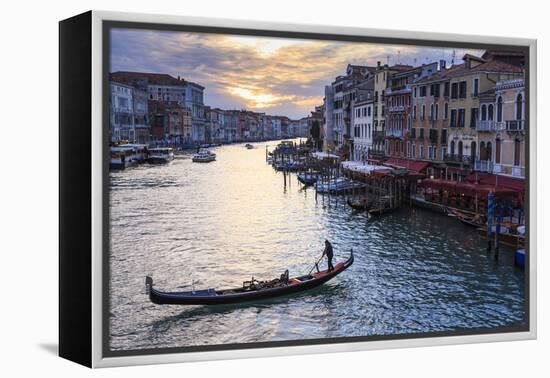 Gondola on the Grand Canal at sunset in winter, from Rialto Bridge, Venice, UNESCO World Heritage S-Eleanor Scriven-Framed Premier Image Canvas