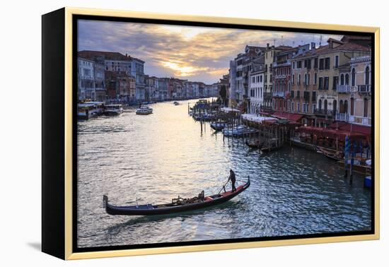 Gondola on the Grand Canal at sunset in winter, from Rialto Bridge, Venice, UNESCO World Heritage S-Eleanor Scriven-Framed Premier Image Canvas
