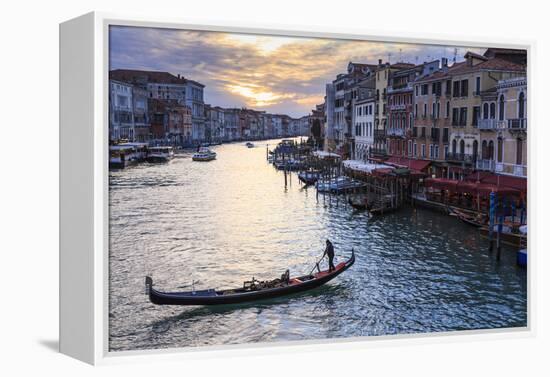 Gondola on the Grand Canal at sunset in winter, from Rialto Bridge, Venice, UNESCO World Heritage S-Eleanor Scriven-Framed Premier Image Canvas