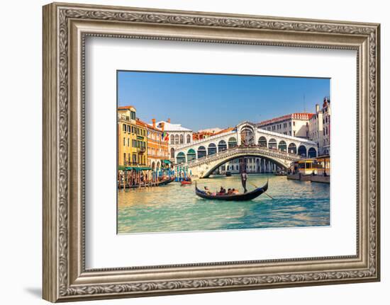 Gondola & Rialto Bridge Venice-null-Framed Art Print