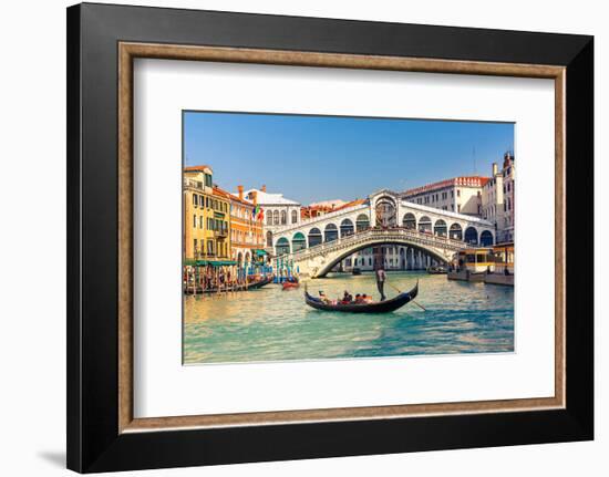 Gondola & Rialto Bridge Venice-null-Framed Art Print