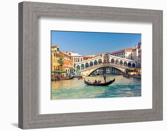 Gondola & Rialto Bridge Venice-null-Framed Art Print