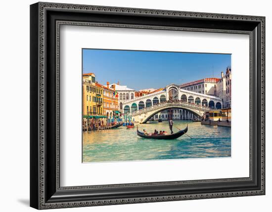 Gondola & Rialto Bridge Venice-null-Framed Art Print