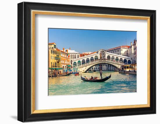 Gondola & Rialto Bridge Venice-null-Framed Art Print