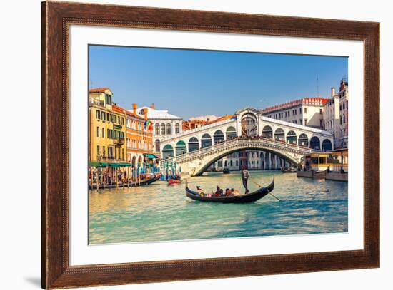 Gondola & Rialto Bridge Venice-null-Framed Art Print