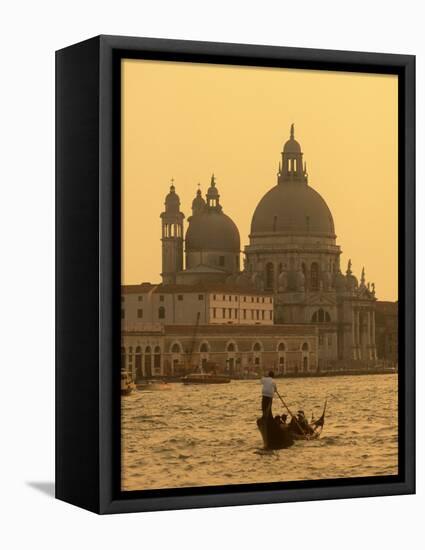 Gondola, Santa Maria Della Salute and Grand Canal at Sunset, Venice, Italy-Jon Arnold-Framed Premier Image Canvas