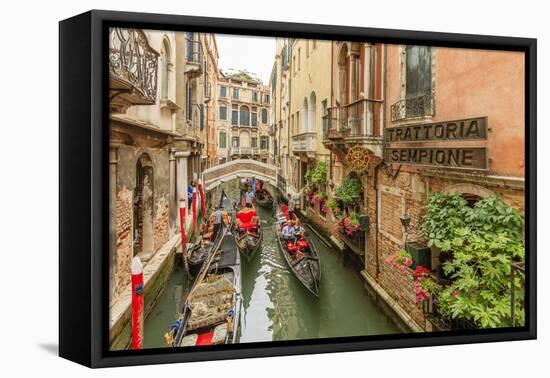 Gondola Traffic in Narrow Canal. Venice. Italy-Tom Norring-Framed Premier Image Canvas