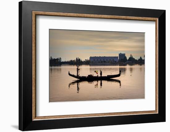 Gondola with balloons in Lake Merritt at sunset, Oakland, Alameda County, California, USA-Panoramic Images-Framed Photographic Print