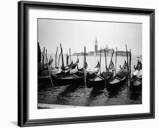 Gondolas and Gondoliers on a Rainy Day in Venice Italy, June 1965-null-Framed Photographic Print