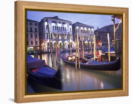 Gondolas at Night, Venice, Italy-Peter Adams-Framed Premier Image Canvas