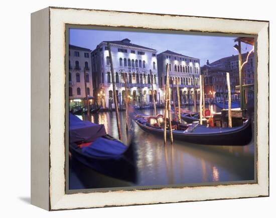 Gondolas at Night, Venice, Italy-Peter Adams-Framed Premier Image Canvas