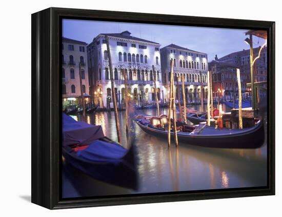 Gondolas at Night, Venice, Italy-Peter Adams-Framed Premier Image Canvas