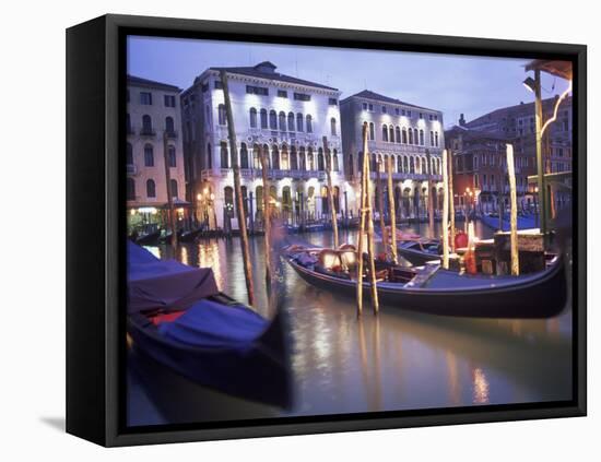 Gondolas at Night, Venice, Italy-Peter Adams-Framed Premier Image Canvas