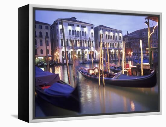 Gondolas at Night, Venice, Italy-Peter Adams-Framed Premier Image Canvas