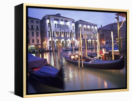 Gondolas at Night, Venice, Italy-Peter Adams-Framed Premier Image Canvas