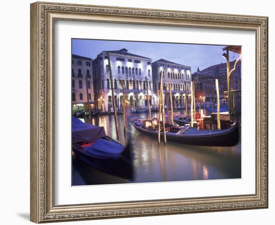 Gondolas at Night, Venice, Italy-Peter Adams-Framed Premium Photographic Print