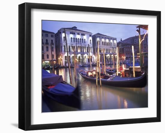 Gondolas at Night, Venice, Italy-Peter Adams-Framed Premium Photographic Print