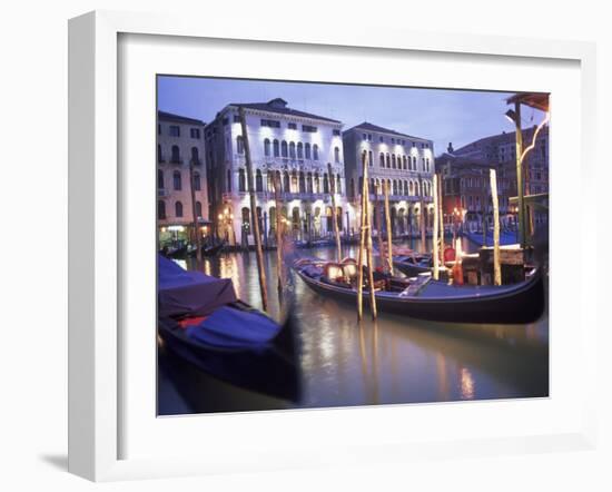Gondolas at Night, Venice, Italy-Peter Adams-Framed Premium Photographic Print