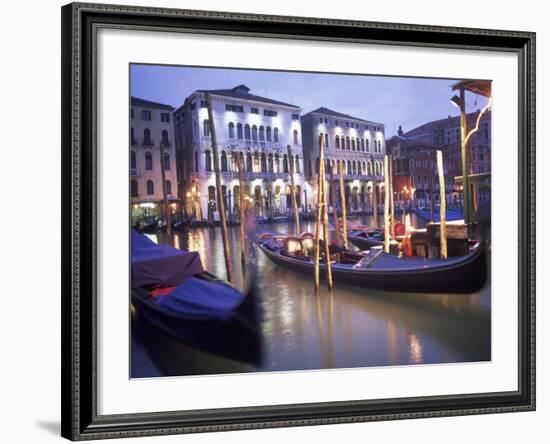 Gondolas at Night, Venice, Italy-Peter Adams-Framed Photographic Print