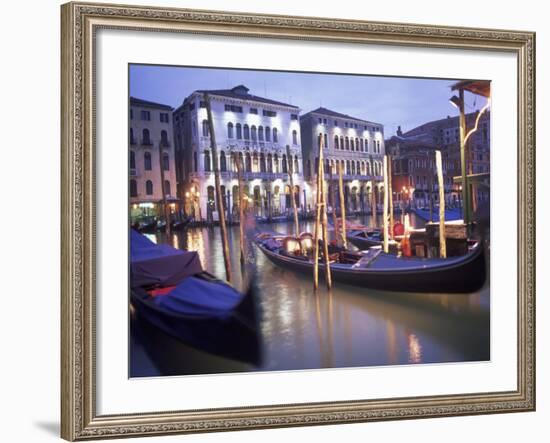 Gondolas at Night, Venice, Italy-Peter Adams-Framed Photographic Print