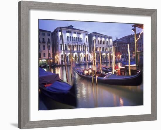 Gondolas at Night, Venice, Italy-Peter Adams-Framed Photographic Print